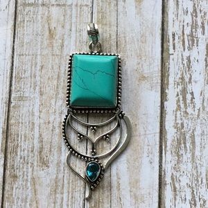 Turquoise & Blue Topaz Stone Pendant  Silver